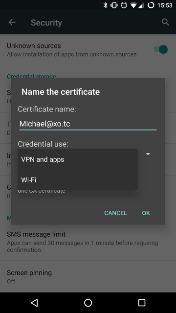 Android Certificate Usage Prompt