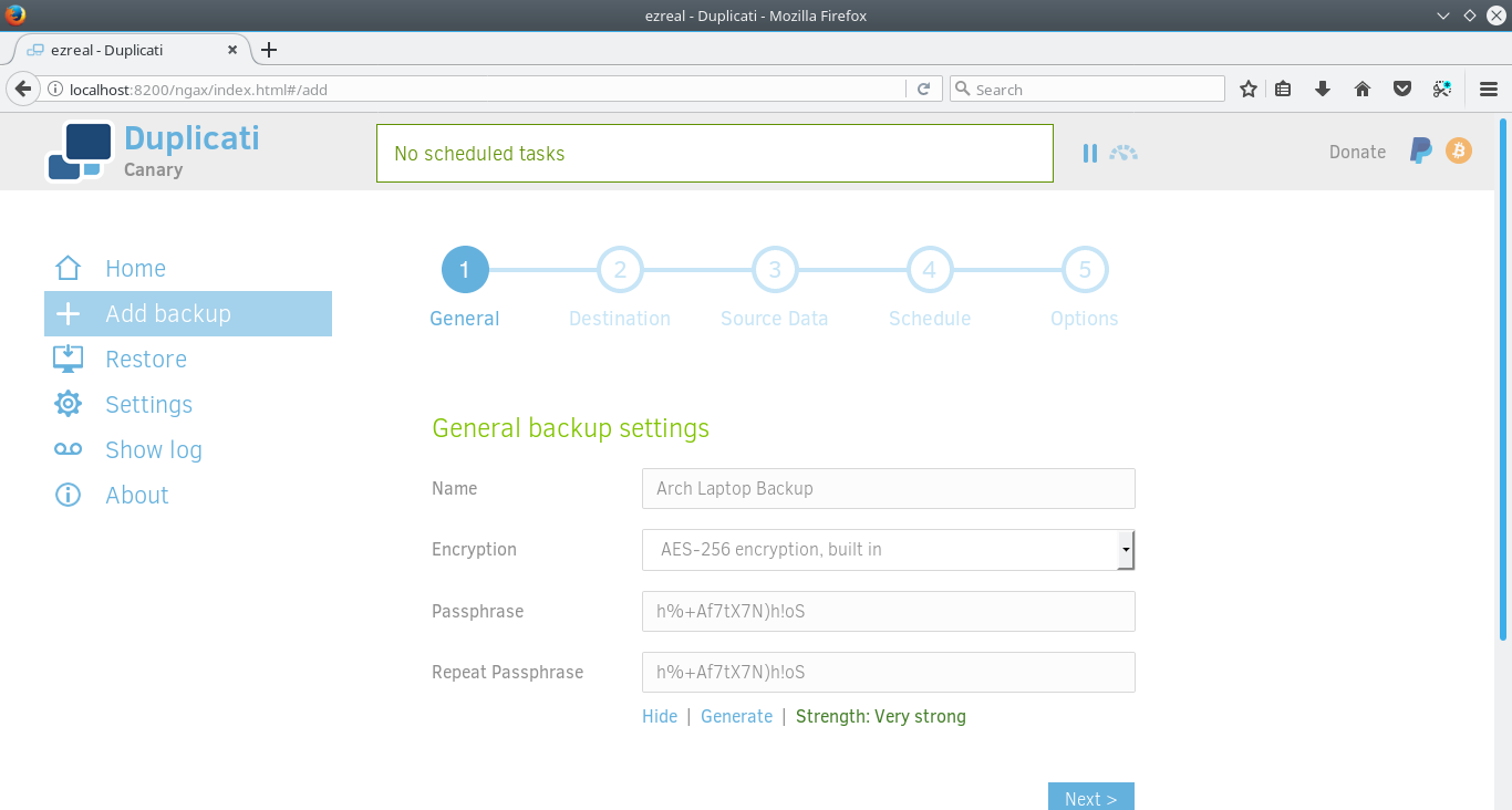 Duplicati Arch Setup General