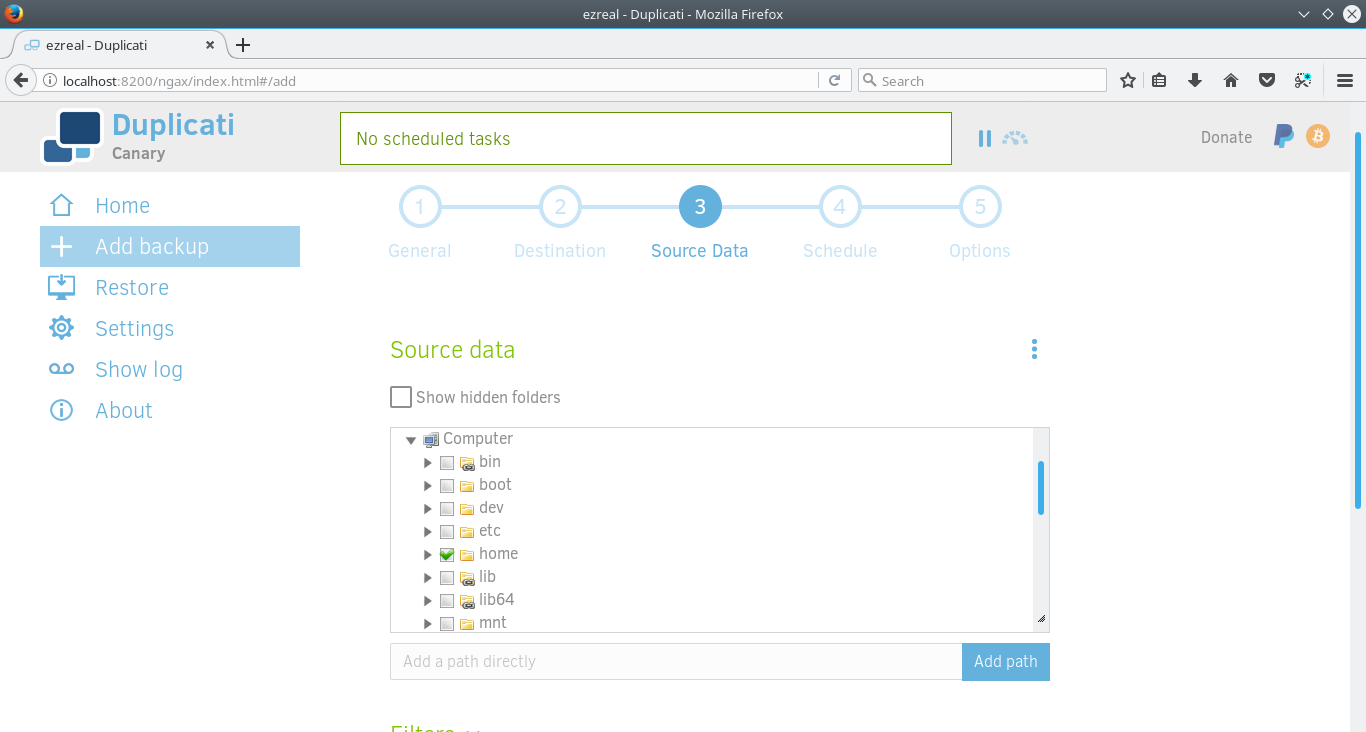 Duplicati Arch Setup Source Data