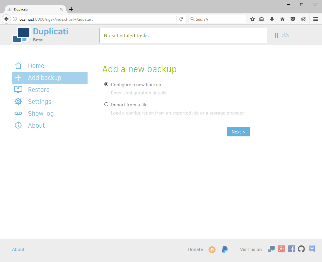 Duplicati Debian New Backup