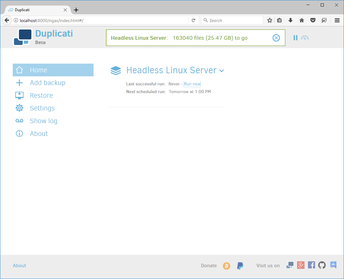 Duplicati Debian Setup Finished