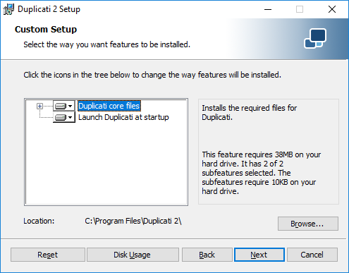 Duplicati Windows Setup