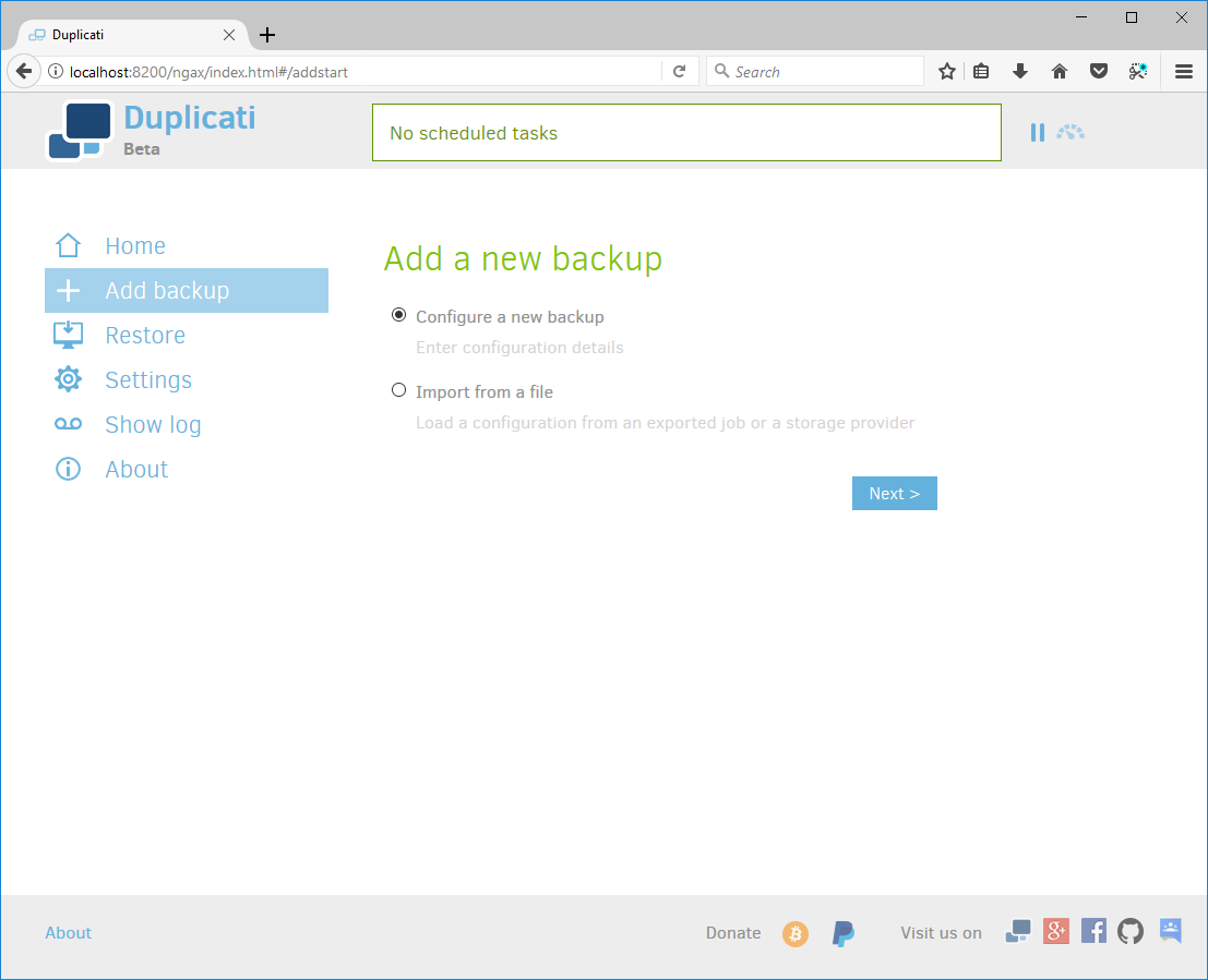 Duplicati Windows New Backup