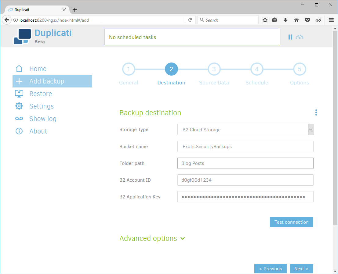 Duplicati Windows Setup Destination