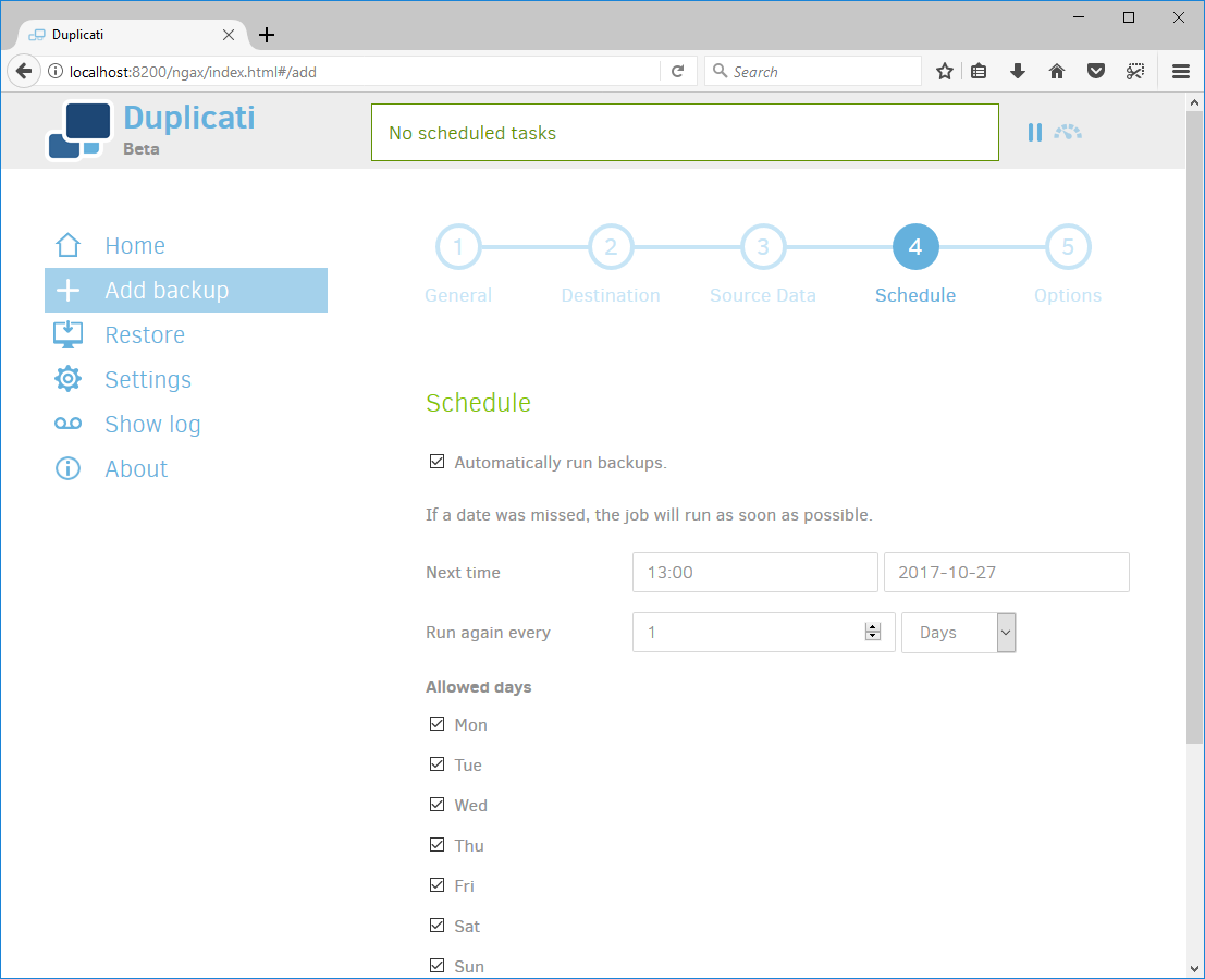 Duplicati Windows Setup Schedule