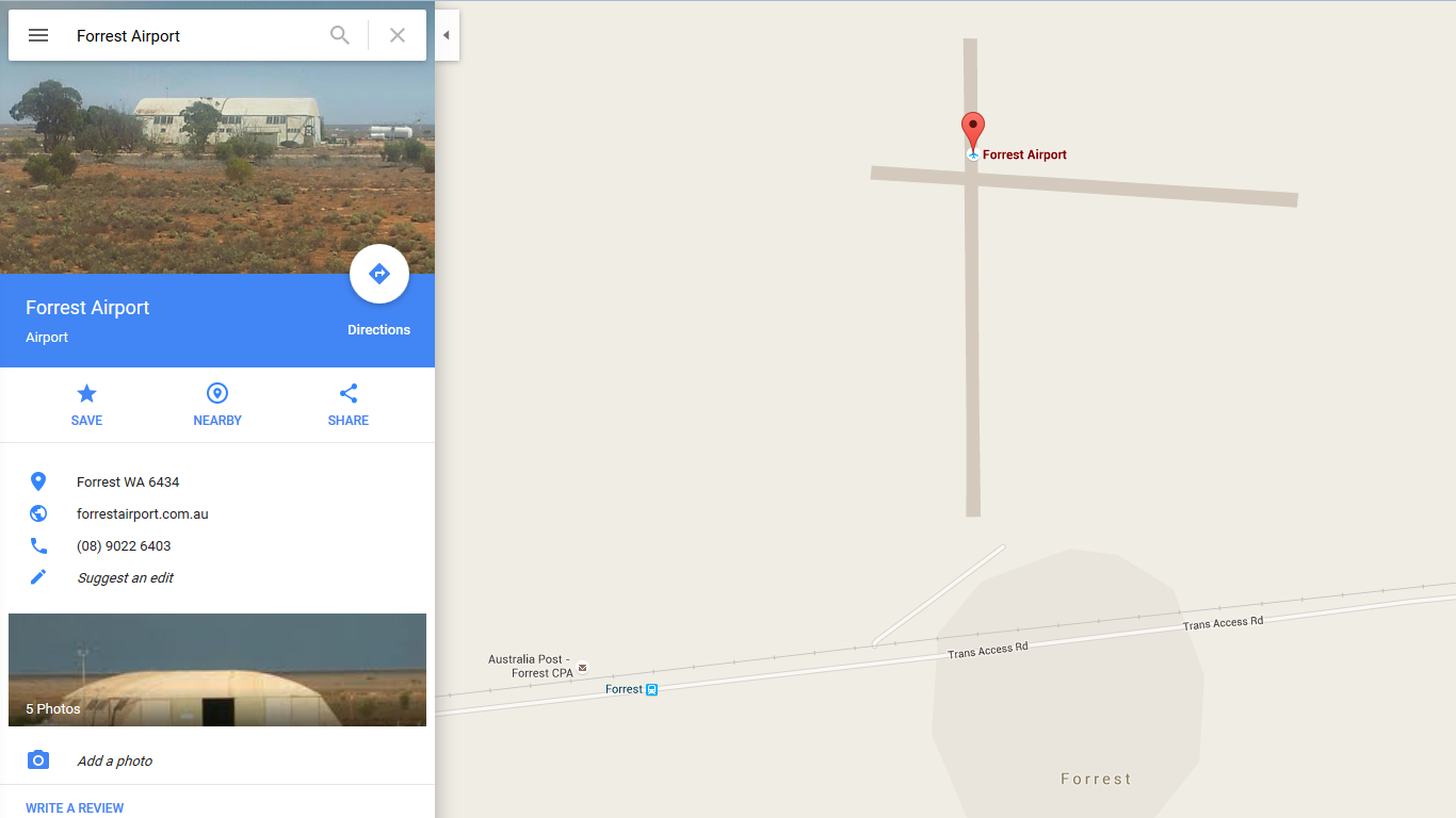 Google Maps - Forrest Air Port