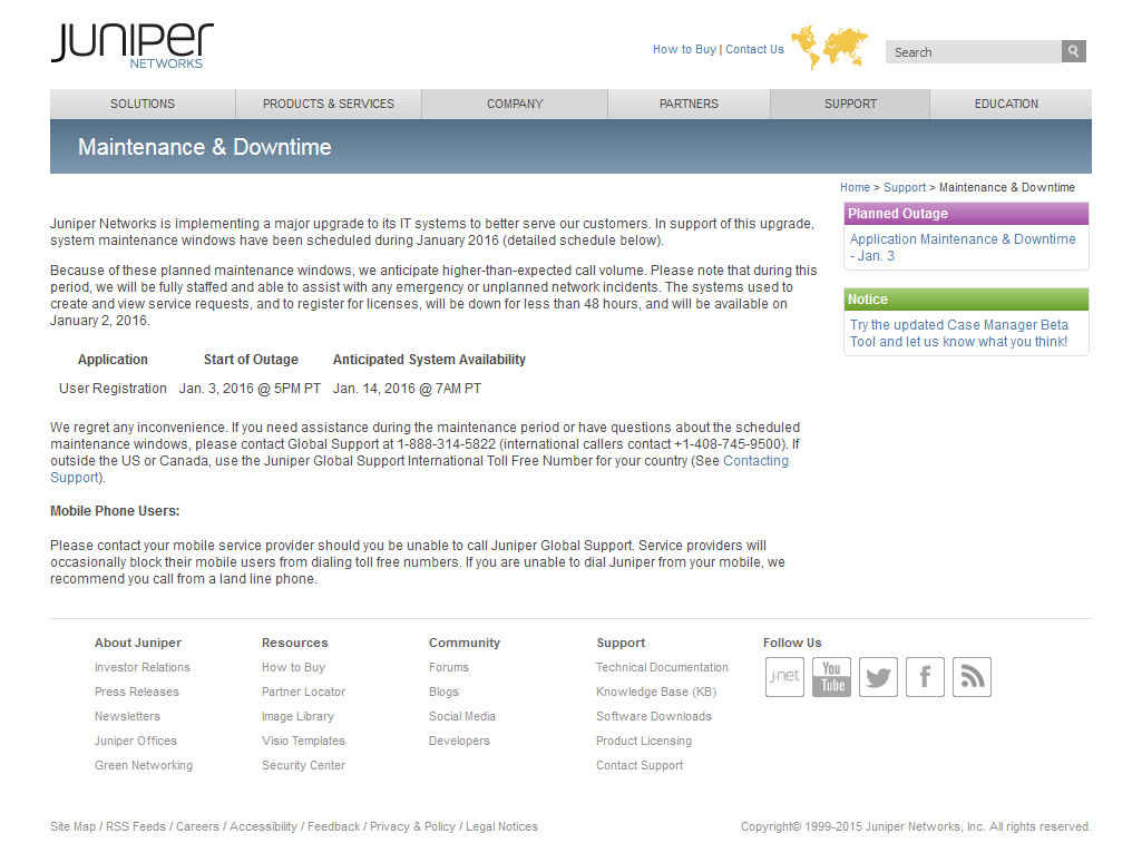 Juniper Maintenance Screen