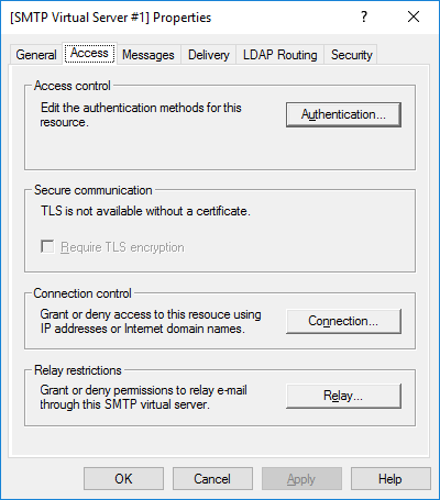 SMTP Virtual Server - Access Tab