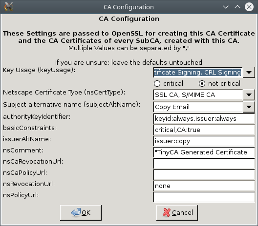 TinyCA Configuration