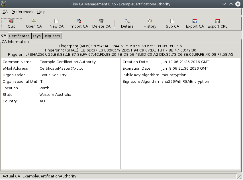 TinyCA Configuration