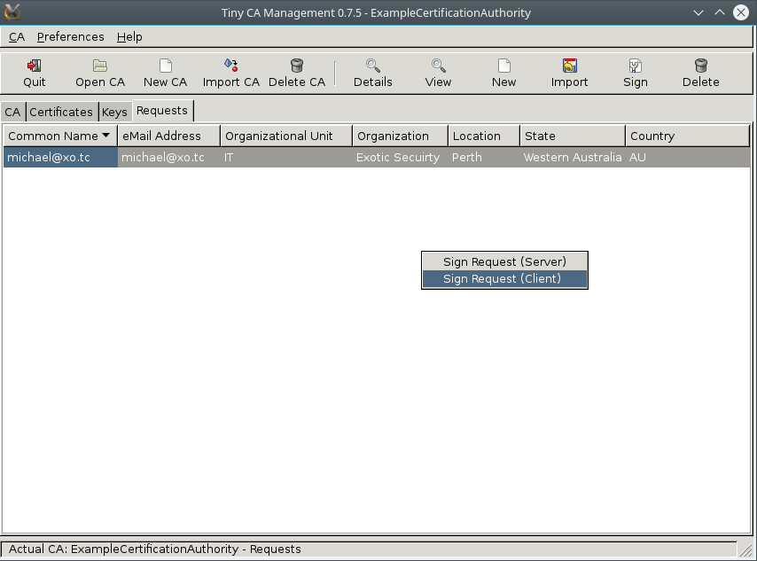 TinyCA Sign Request Client
