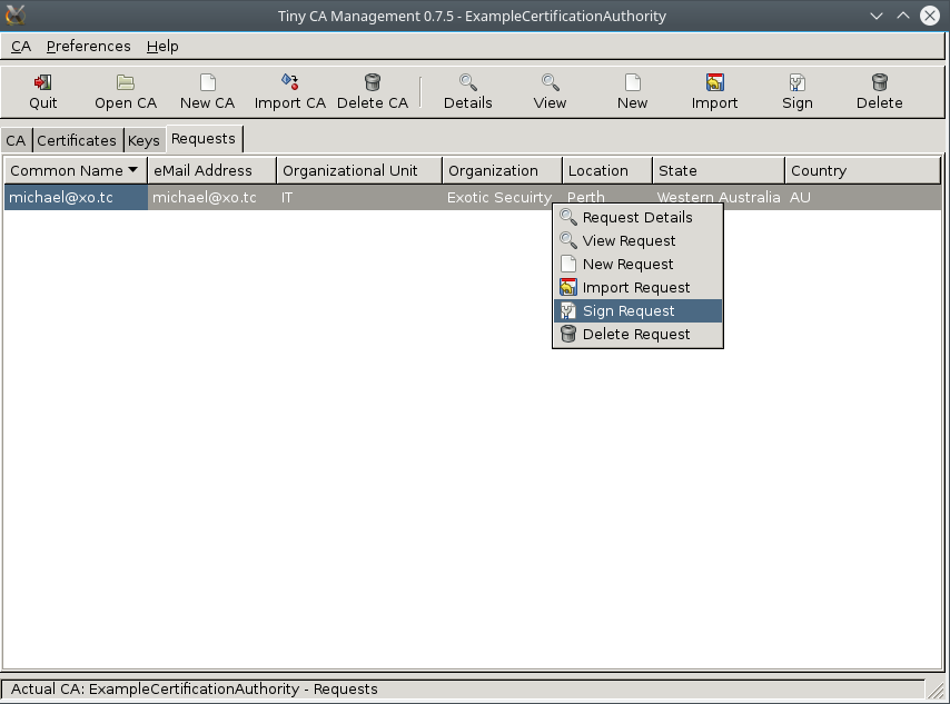 TinyCA Sign Request
